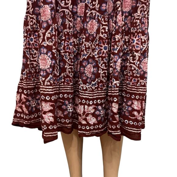Aerie Peasant Midi Dress XS Floral Oversized Boho Long Sleeve Flowy Casual Red - Picture 3 of 9